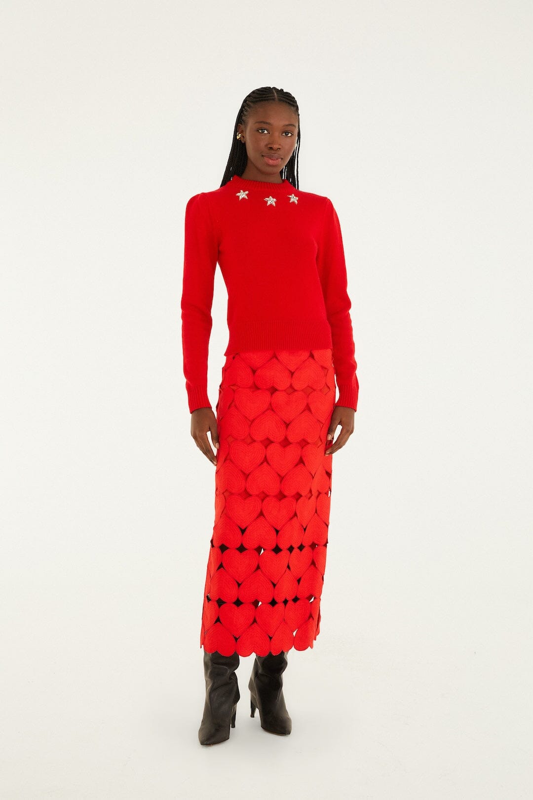 Red Hearts Euroflax Premium Linen Midi Skirt