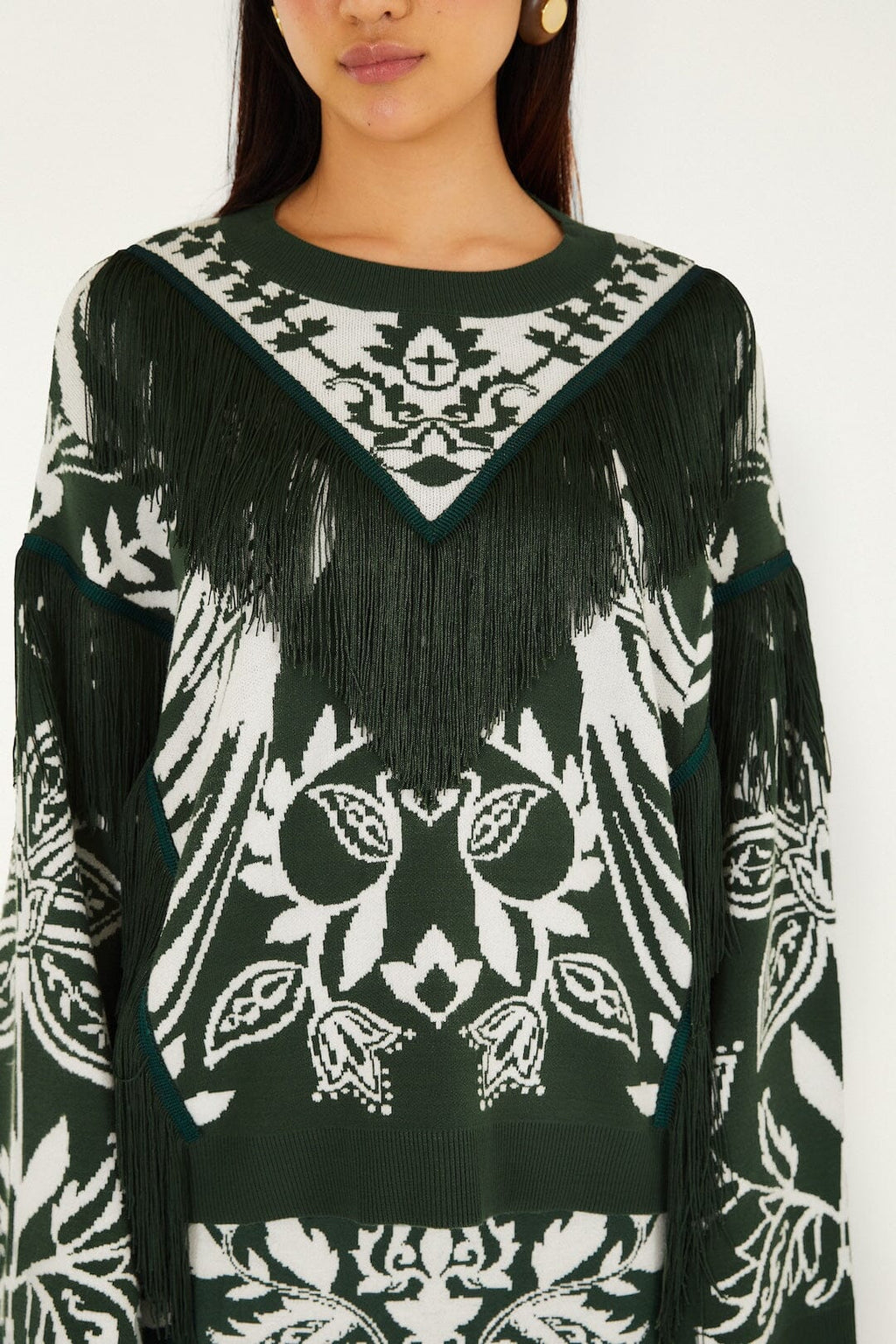 Dark Green Miranda Fringes Knit Sweater