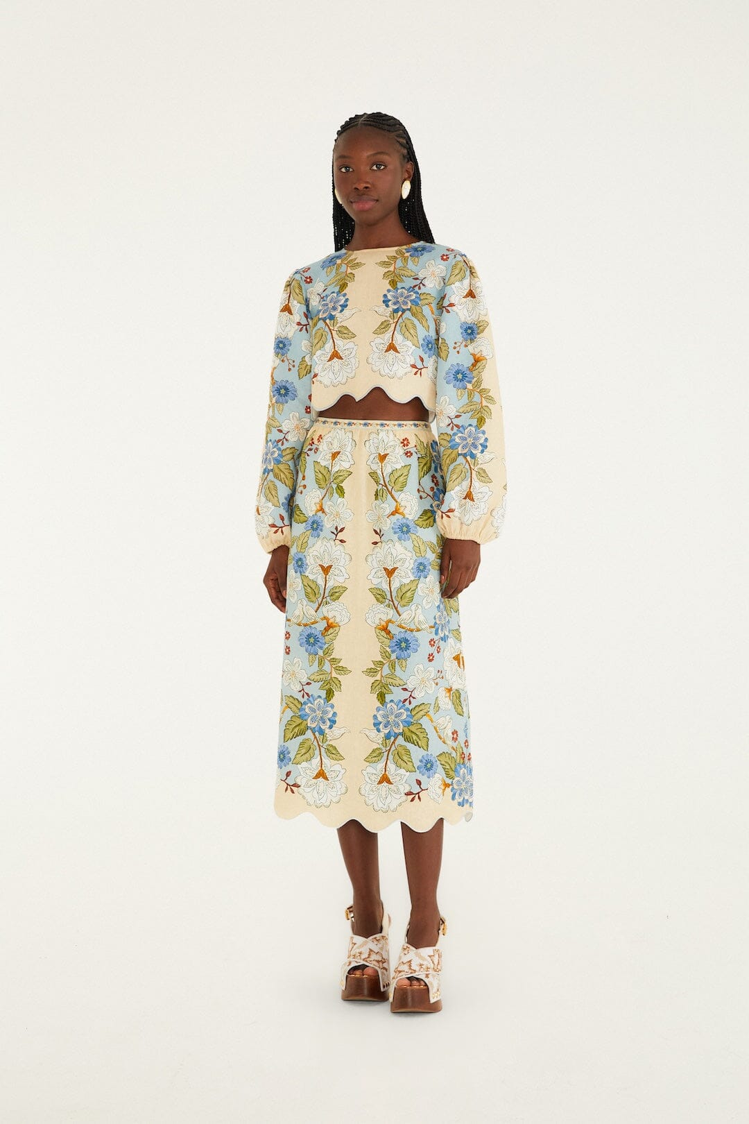 Cream Garden Scarf Euroflax Premium Linen Midi Skirt