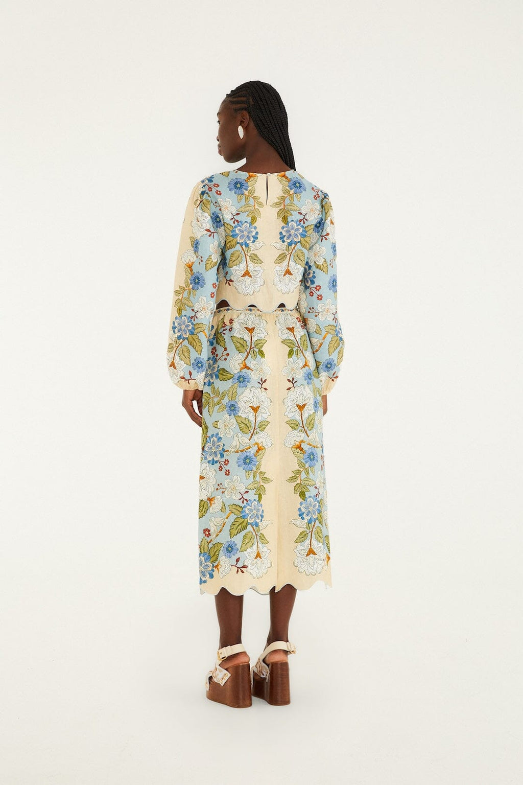 Cream Garden Scarf Euroflax Premium Linen Midi Skirt