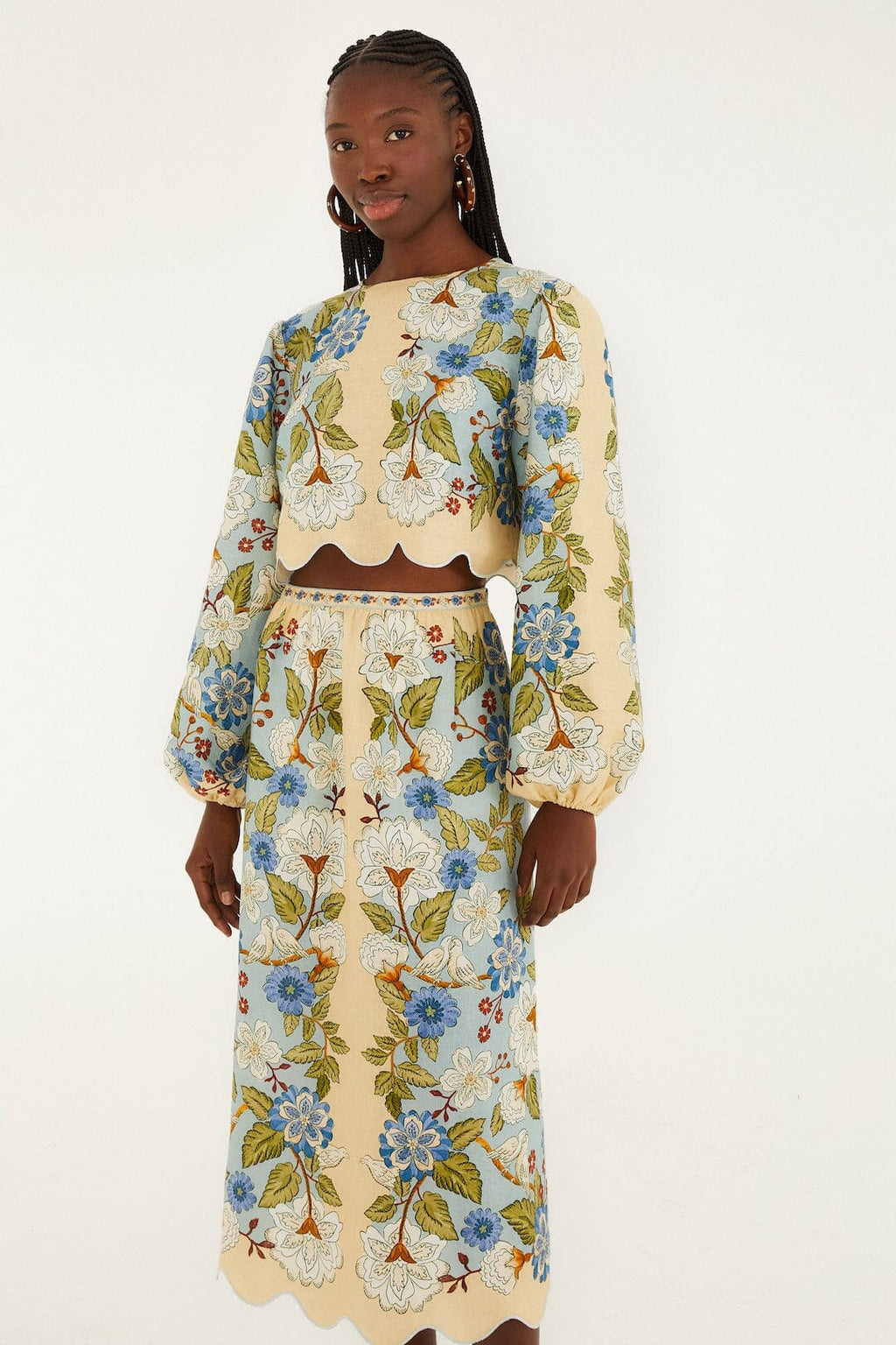 Cream Garden Scarf Euroflax Premium Linen Midi Skirt